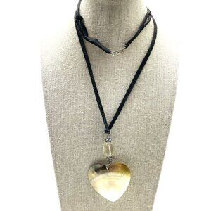 Abalone Heart Charm Necklace Silver Tone Black Cord Love Valentine Friendship